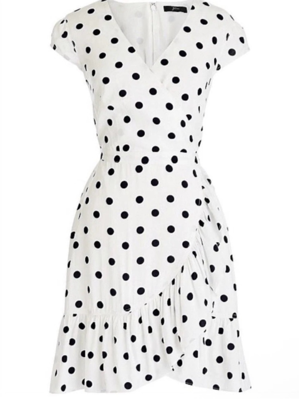 J Crew Size 2 White and Black Polka Dot V-Neck Dress